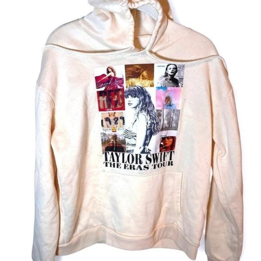 Taylor Swift The Eras Tour Hoodie Cream Beige Graphic Concert Merch Sweatshirt